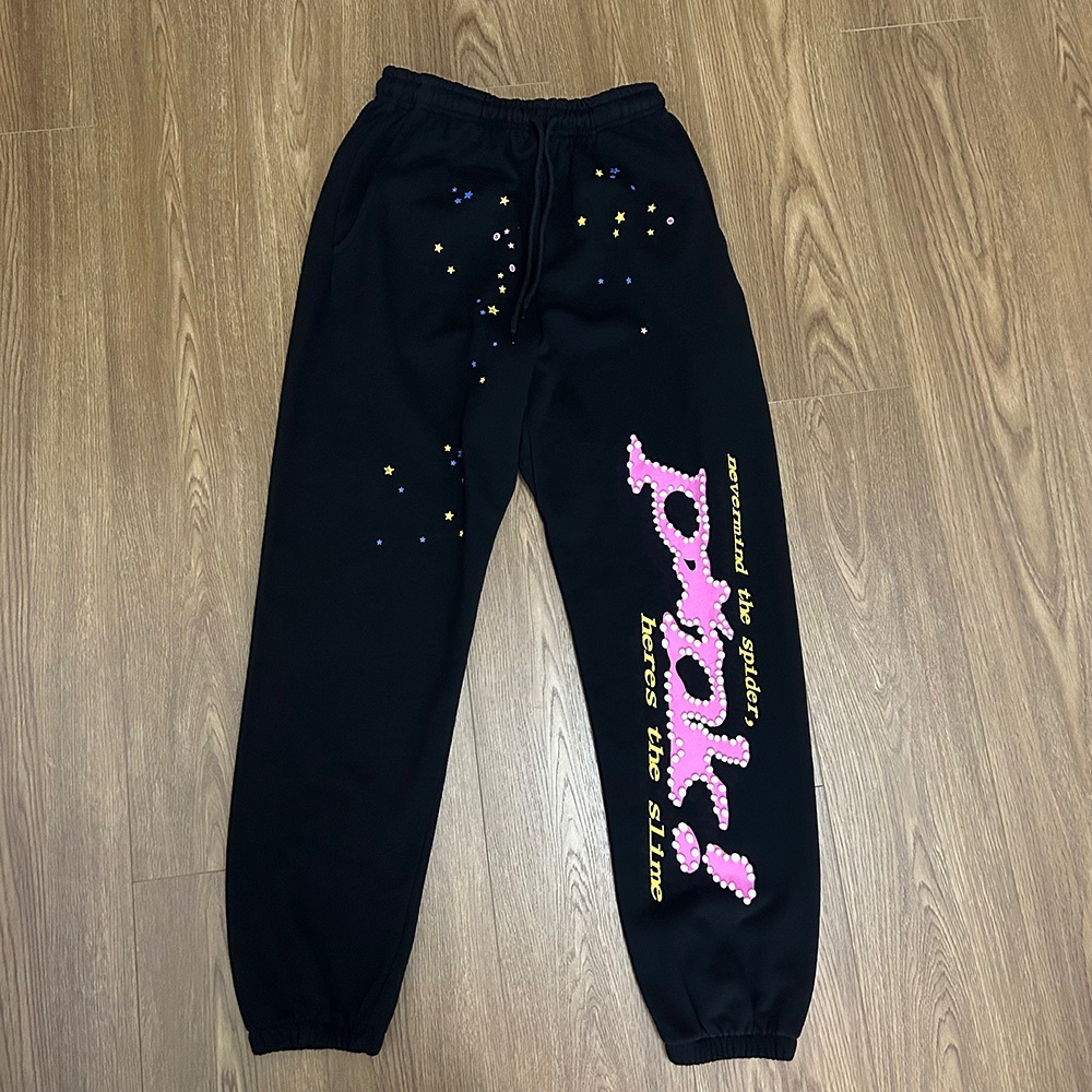 Spider Pink P*nk Print Black Sweatpants